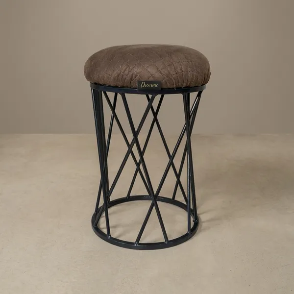 Modern_Criss_Cross_Iron_Stool_Seat_Chocolate_Brown