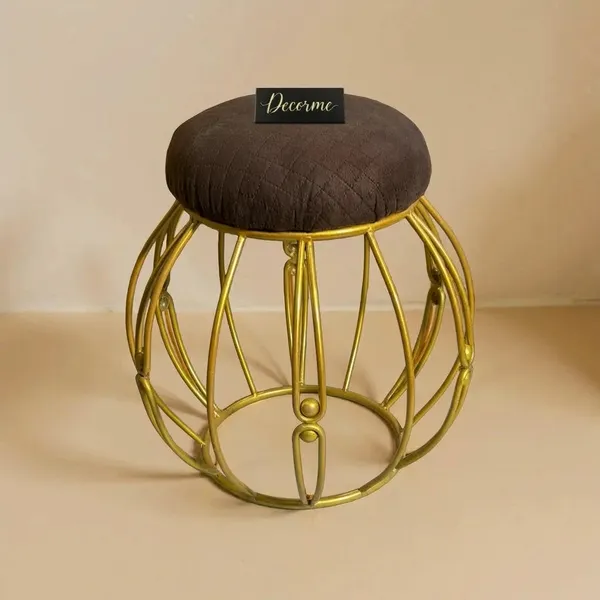 Modern_Round_Iron_Accent_Stool_Golden_Chocolate_Brown