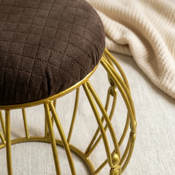 Modern_Round_Iron_Accent_Stool_Golden_Chocolate_Brown