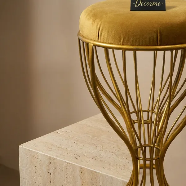 Elegant_Curved_Iron_Stool_Golden_Mustard_Yellow