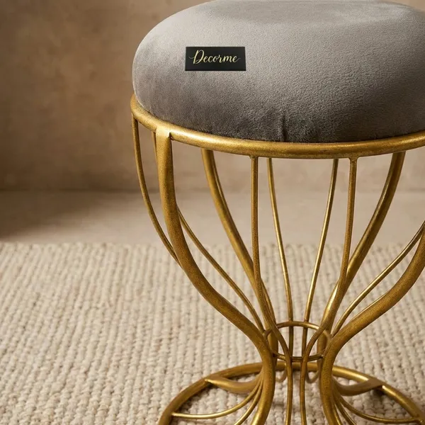 Elegant_Curved_Iron_Stool_Golden_Stone_Brown