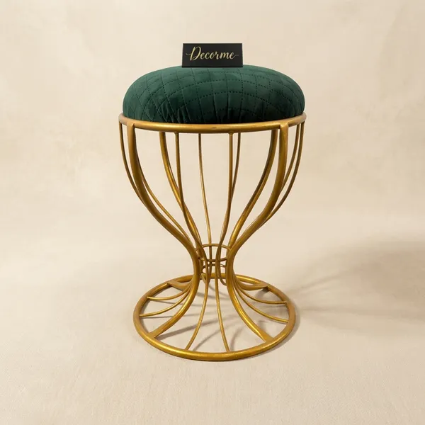 Elegant_Curved_Iron_Stool_Golden_Forest_Green