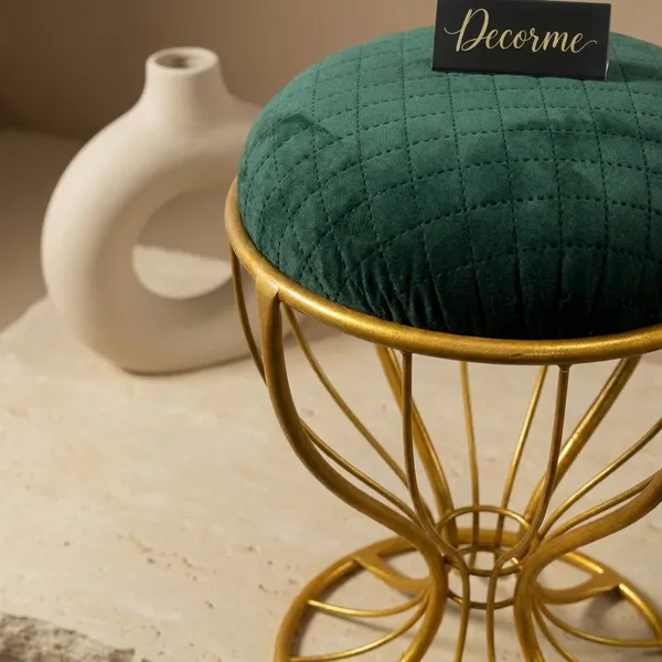 Elegant_Curved_Iron_Stool_Golden_Forest_Green