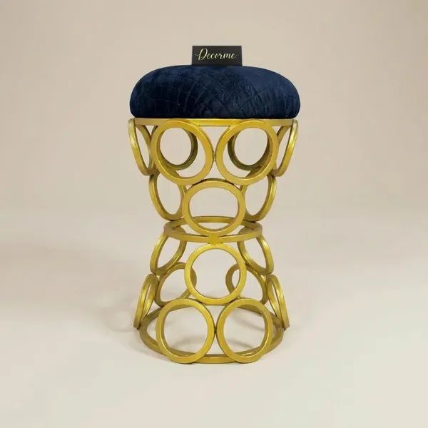 Golden_Circular_Iron_Stool_Midnight_Blue