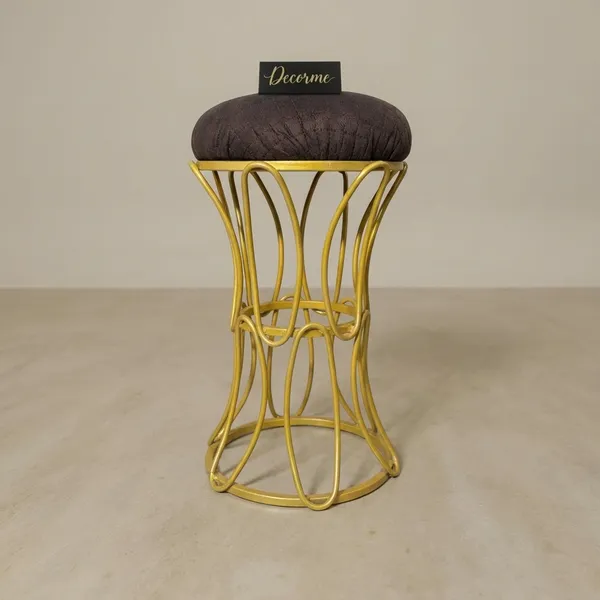 Golden_Modern_Hourglass_Iron_Frame_Stool_Chocolate_Brown