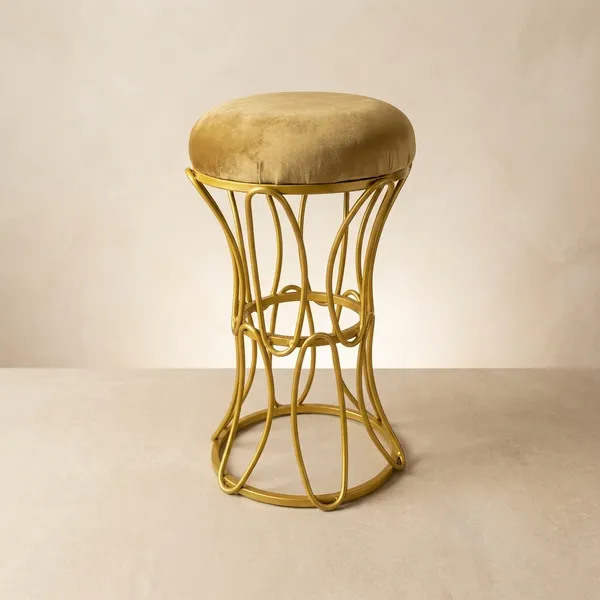 Golden_Modern_Hourglass_Iron_Frame_Stool_Mustard_Yellow