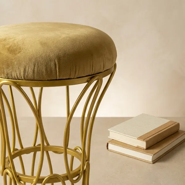 Golden_Modern_Hourglass_Iron_Frame_Stool_Mustard_Yellow