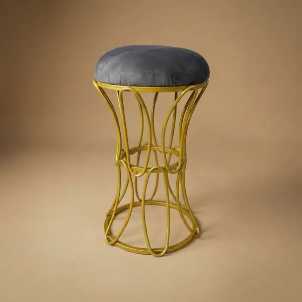 Golden_Modern_Hourglass_Iron_Frame_Stool_Stone_Brown