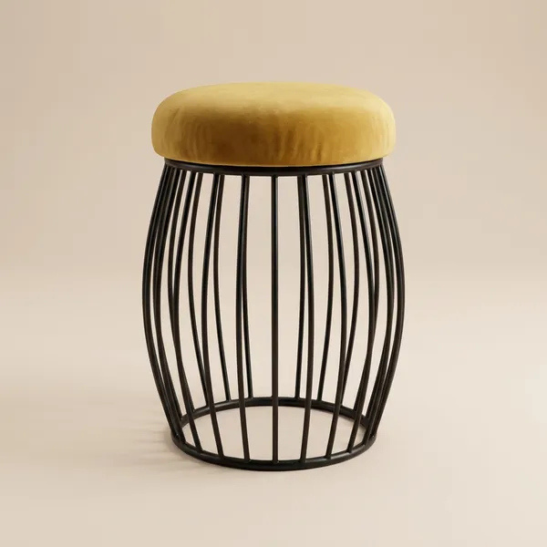Contemporary_Vertical_Rod_Iron_Stool_Mustard_Yellow