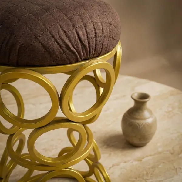 Golden_Circular_Iron_Stool_Chocolate_Brown