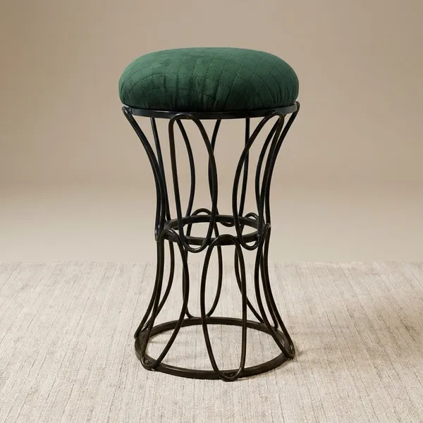 Modern_Hourglass_Iron_Frame_Stool_Forest_Green