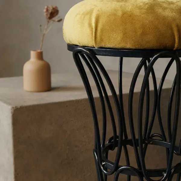 Modern_Hourglass_Iron_Frame_Stool_Mustard_Yellow