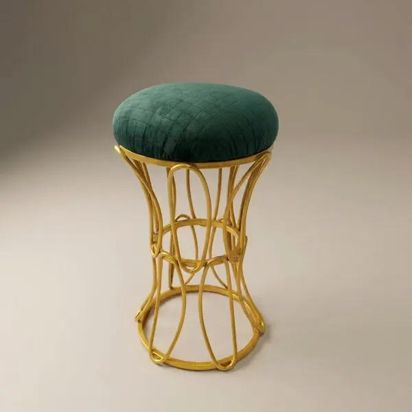 Golden_Modern_Hourglass_Iron_Frame_Stool_Forest_Green
