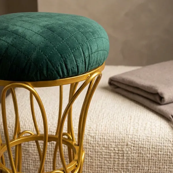 Golden_Modern_Hourglass_Iron_Frame_Stool_Forest_Green