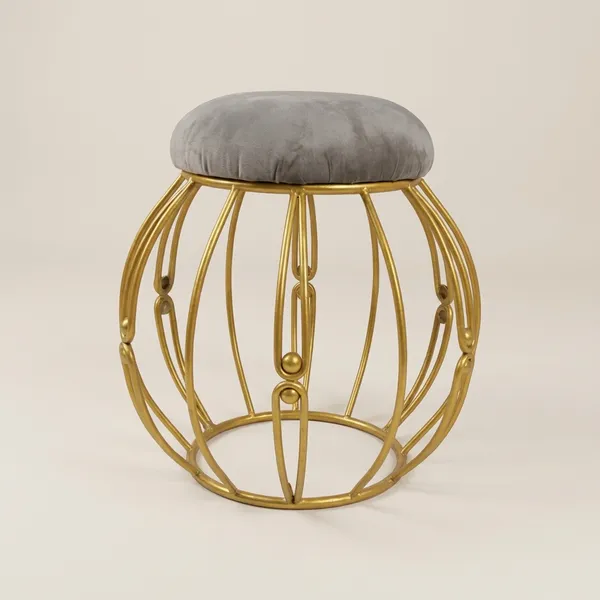 Modern_Round_Iron_Accent_Stool_Golden_Stone_Brown