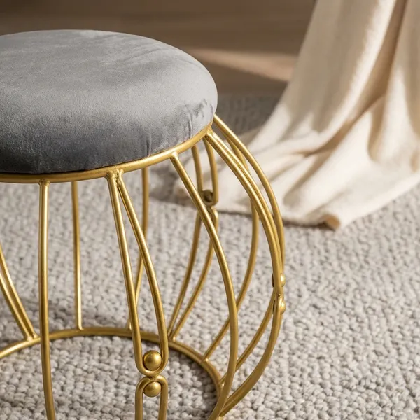 Modern_Round_Iron_Accent_Stool_Golden_Stone_Brown