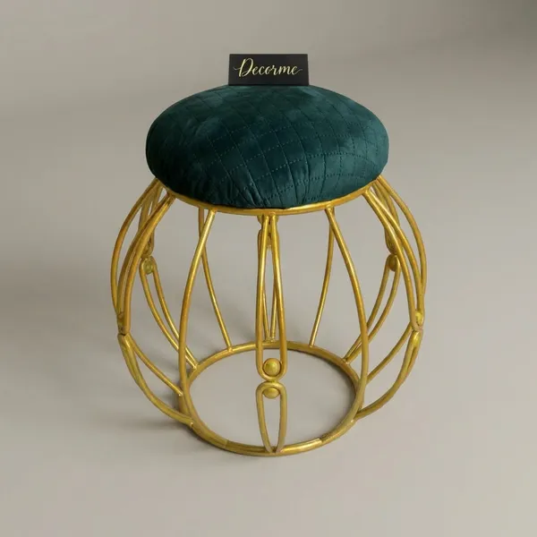 Modern_Round_Iron_Accent_Stool_Golden_Forest_Green