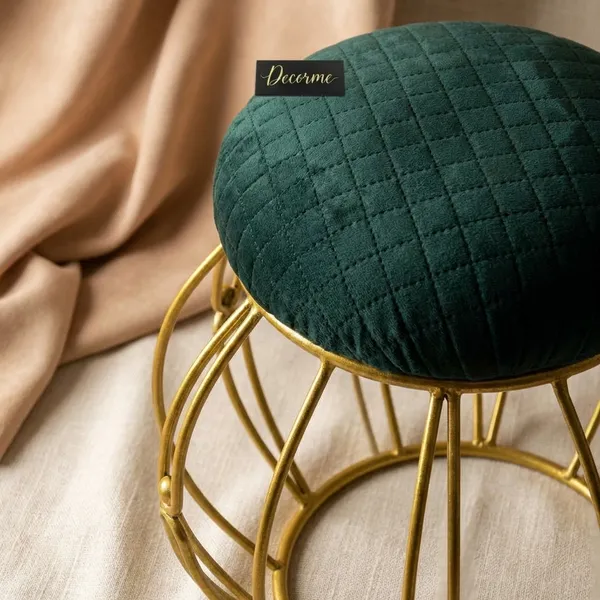 Modern_Round_Iron_Accent_Stool_Golden_Forest_Green