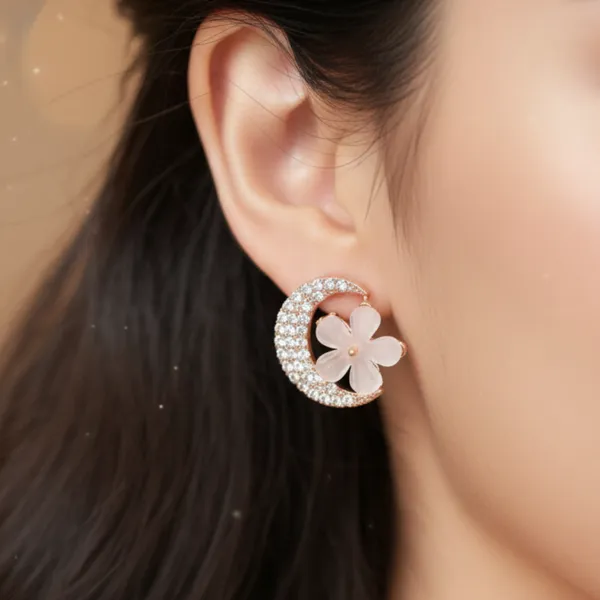 Rose_Gold_Crystal_Crescent_Moon_Flower_Stud_Earrings