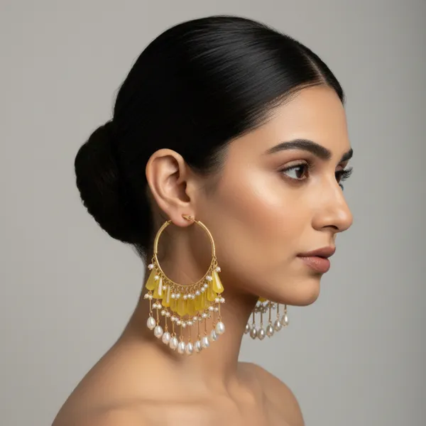 Gold_Toned_Chandbali_Earrings_With_Yellow_Beads_And_Pearl_Drops