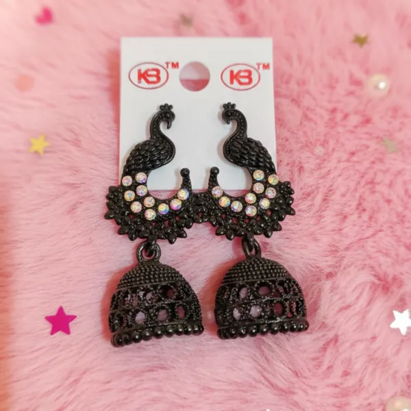 Elegant_Black_Peacock_Jhumka_Earrings_With_Crystal_Embellishments
