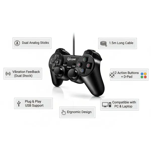 U_COM_Black_USB_wired_Game_Controller_For_Pc_&_Laptop_Games