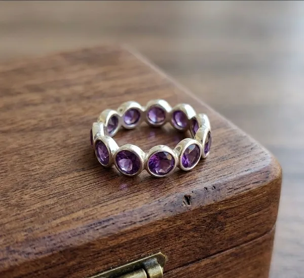 925_Sterling_Silver_Amethyst_Eternity_Ring_for_Women_–_Round_Bezel_Set_Purple_Gemstone_Band,_Stackable_Silver_Ring,_February_Birthstone_Eternity_Band