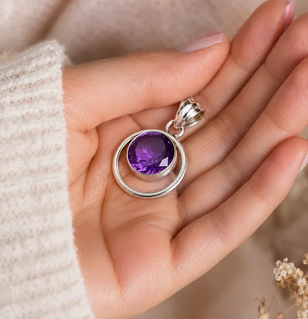 925_Sterling_Silver_Amethyst_Pendant_for_Women_–_Natural_Purple_Gemstone_Round_Cut_Necklace_Charm_–_February_Birthstone_Healing_Crystal_Jewelry