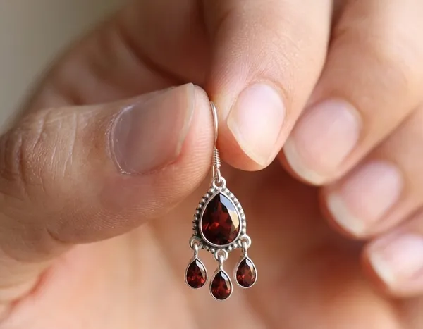 925_Sterling_Silver_Garnet_Chandelier_Dangle_Earrings_for_Women_–_Teardrop_Red_Gemstone_Drop_Earrings,_Vintage_Boho_Statement_Earrings,_Handmade_Elegant_Jewelry_Gift_for_Her