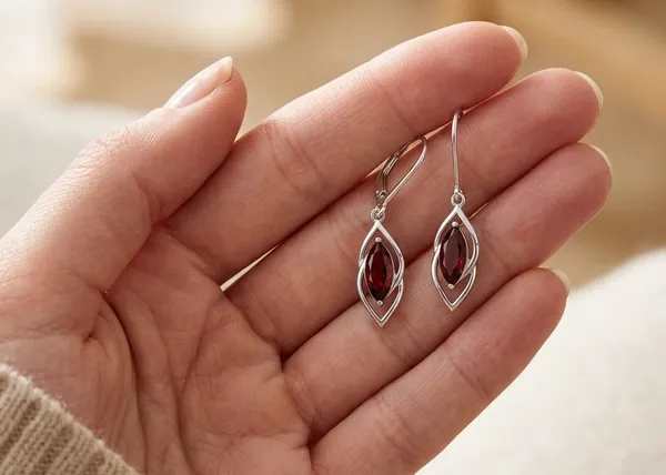 925_Sterling_Silver_Garnet_Red_Marquise_Cut_Dangle_Earrings_for_Women,_Elegant_Leaf_Swirl_Drop_Earrings,_Leverback_Gemstone_Earrings,_Vintage_Inspired_Jewelry
