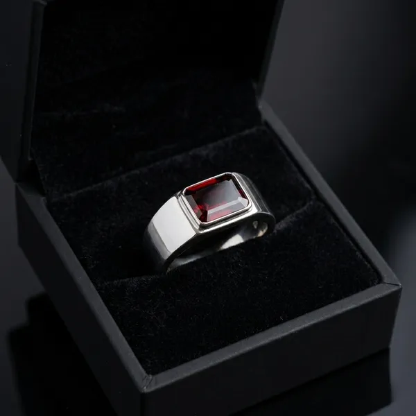 925_Sterling_Silver_Garnet_Ring_for_Men_&_Women,_Rectangular_Cut_Deep_Red_Gemstone_Signet_Ring,_Minimalist_Statement_Jewelry,_Handmade_Silver_Band
