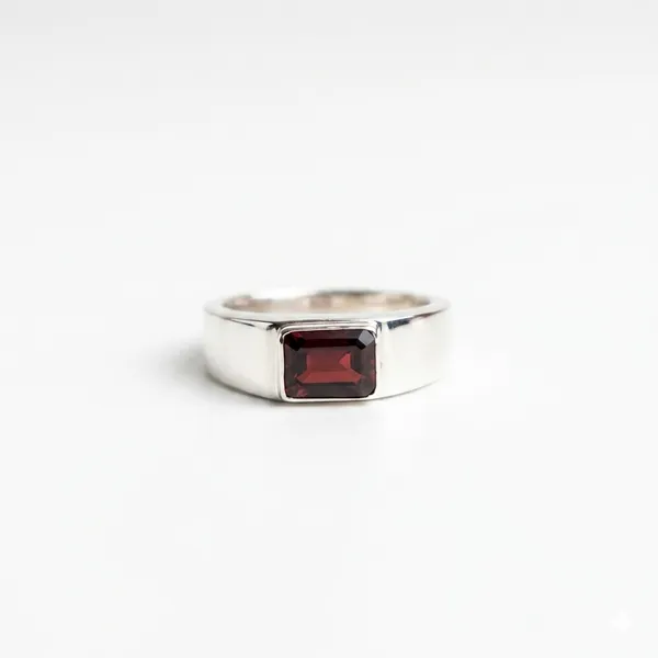 925_Sterling_Silver_Garnet_Ring_for_Men_&_Women,_Rectangular_Cut_Deep_Red_Gemstone_Signet_Ring,_Minimalist_Statement_Jewelry,_Handmade_Silver_Band