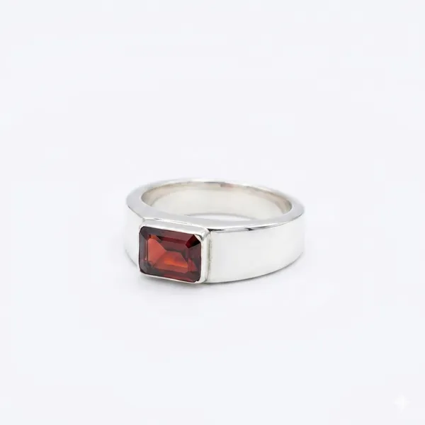 925_Sterling_Silver_Garnet_Ring_for_Men_&_Women,_Rectangular_Cut_Deep_Red_Gemstone_Signet_Ring,_Minimalist_Statement_Jewelry,_Handmade_Silver_Band