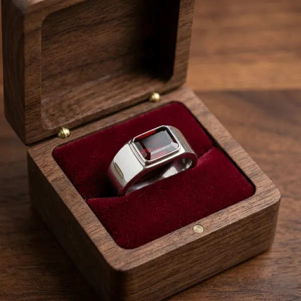 925_Sterling_Silver_Garnet_Ring_for_Men_&_Women,_Rectangular_Cut_Deep_Red_Gemstone_Signet_Ring,_Minimalist_Statement_Jewelry,_Handmade_Silver_Band