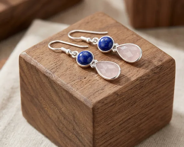 925_Sterling_Silver_Lapis_Lazuli_&_Rose_Quartz_Drop_Dangle_Earrings_For_Women_Handmade_Natural_Gemstone_Teardrop_Earrings_Elegant_Boho_Jewelry