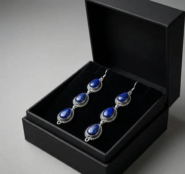 925_Sterling_Silver_Natural_Lapis_Lazuli_Dangle_Earrings_for_Women_–_Handmade_Blue_Gemstone_Triple_Drop_Earrings,_Vintage_Boho_Teardrop_Fish_Hook_Earrings