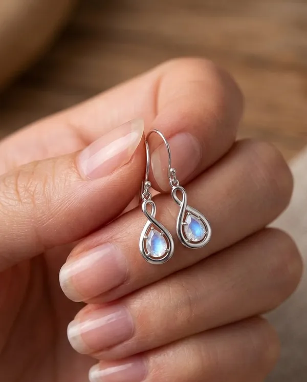 925_Sterling_Silver_Rainbow_Moonstone_Dangle_Earrings_for_Women_–_Pear_Cut_Gemstone_Drop_Earrings,_Minimalist_Infinity_Teardrop_Fish_Hook_Earrings,_Handmade_Boho_Jewelry