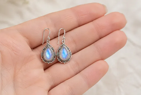 925_Sterling_Silver_Rainbow_Moonstone_Drop_Earrings_for_Women,_Pear_Shape_Gemstone_Dangle_Earrings,_Vintage_Boho_Filigree_Earrings,_Handmade_Statement_Jewelry