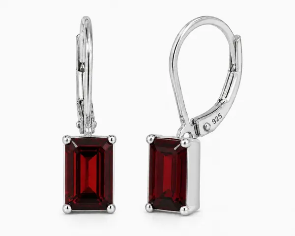 925_Sterling_Silver_Rentangular_Cut_Red_Garnet_Gemstone_Leverback_Drop_Earrings_for_Women,_Rectangular_Red_Stone_Dangle_Earrings,_Elegant_Fine_Jewelry