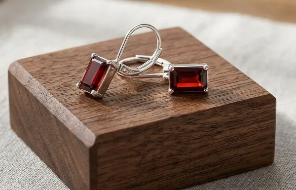 925_Sterling_Silver_Rentangular_Cut_Red_Garnet_Gemstone_Leverback_Drop_Earrings_for_Women,_Rectangular_Red_Stone_Dangle_Earrings,_Elegant_Fine_Jewelry