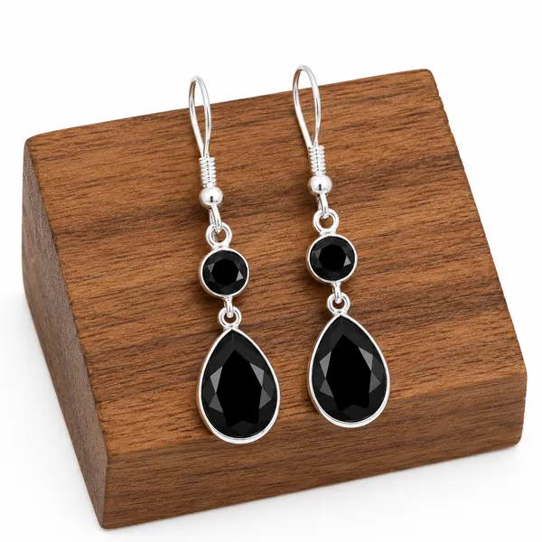 Black_Onyx_Dangle_Earrings_In_925_Sterling_Silver,_Pear_Teardrop_Faceted_Gemstone_Earrings,_Handmade_Minimalist_Drop_Earrings_For_Women