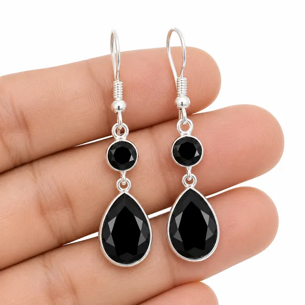 Black_Onyx_Dangle_Earrings_In_925_Sterling_Silver,_Pear_Teardrop_Faceted_Gemstone_Earrings,_Handmade_Minimalist_Drop_Earrings_For_Women