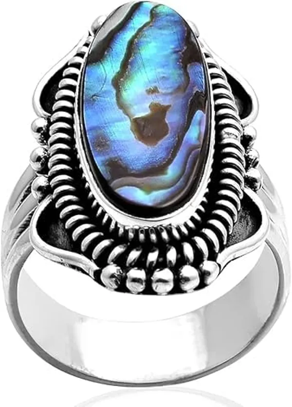 JEWEL_UP_BY_SARITA_925_Sterling_Silver_Abalone_Shell_Ring_for_Women_Natural_Oval_9x18mm_Abalone_Gemstone_Handmade_Boho_Statement_Jewelry_for_Her