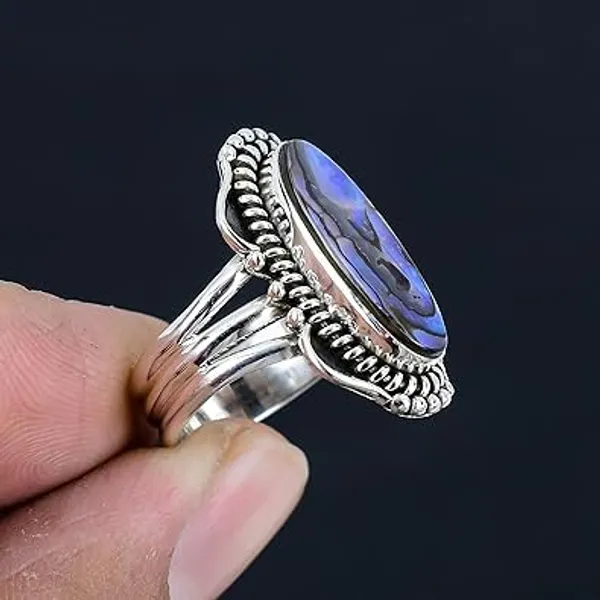 JEWEL_UP_BY_SARITA_925_Sterling_Silver_Abalone_Shell_Ring_for_Women_Natural_Oval_9x18mm_Abalone_Gemstone_Handmade_Boho_Statement_Jewelry_for_Her