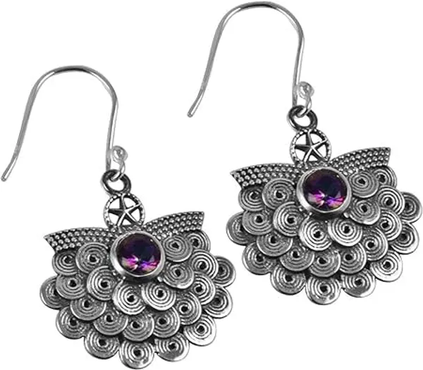 925_Sterling_Silver_Filigree_Dangle_Earrings_with_Natural_Gemstone_Handmade_Boho_Oxidized_Silver_French_Wire_Earrings_for_Women