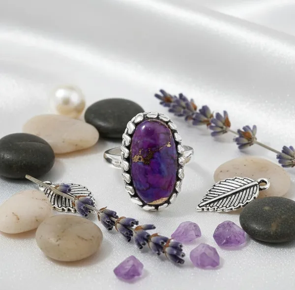 JEWEL_UP_BY_SARITA_925_Sterling_Silver_Purple_Turquoise_Ring_with_Gold_Inlay_Adjustable_Oval_Design_Handmade_Jewelry_for_Women