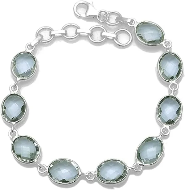 JUS_Natural_Green_Amethyst_Bracelet_925_Sterling_Silver_Oval_Faceted_Gemstone_Link_Bracelet_for_Women_Elegant_Handmade_Fine_Jewelry_Lobster_Clasp
