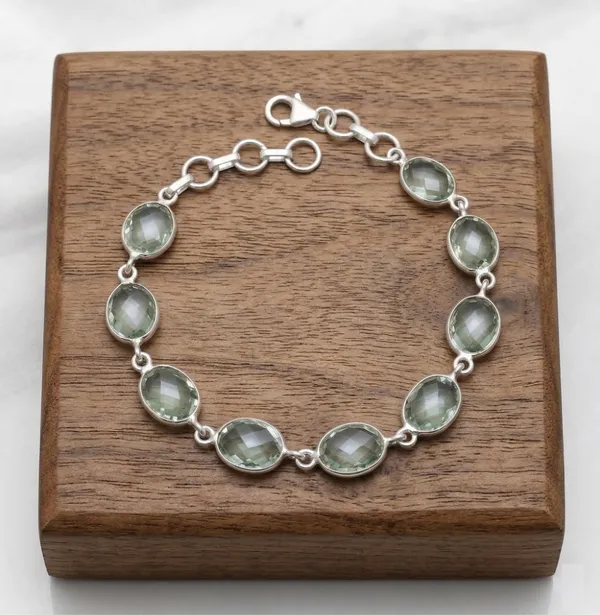 JUS_Natural_Green_Amethyst_Bracelet_925_Sterling_Silver_Oval_Faceted_Gemstone_Link_Bracelet_for_Women_Elegant_Handmade_Fine_Jewelry_Lobster_Clasp