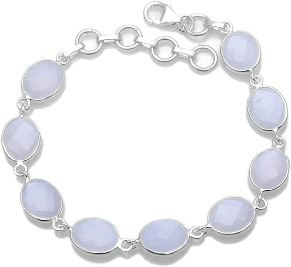 Natural_Rainbow_Moonstone_Bracelet_925_Sterling_Silver_|_Oval_Faceted_Gemstone_Link_Bracelet_for_Women_Handmade_Elegant_Jewelry_With_Lobster_Clasp
