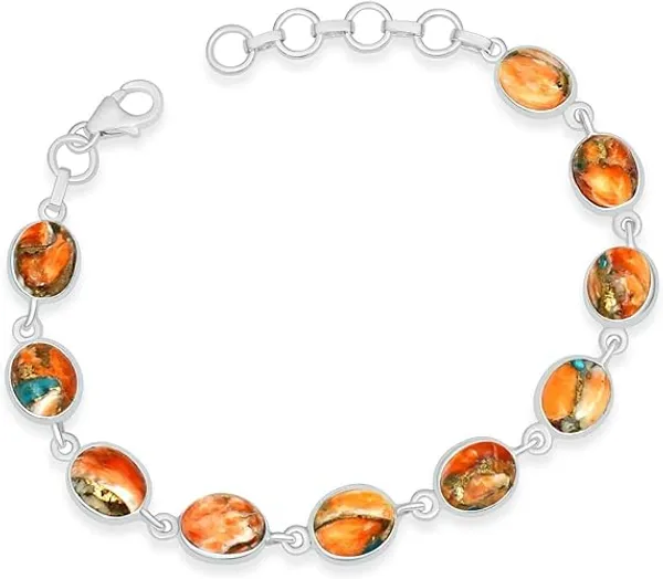 JUS_Natural_Oyster_Turquoise_Bracelet_925_Sterling_Silver_Oval_Gemstone_Link_Bracelet_Handmade_Statement_Fine_Jewelry_With_Lobster_Clasp